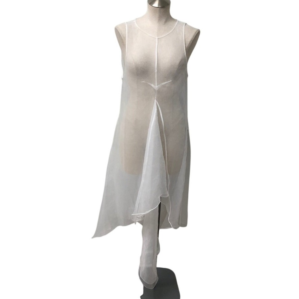 Zara Tunic Dress Womens Medium White Sheer Asymmetrical Sleeveless Fairy
